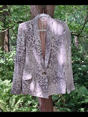 Truth And Pride Silk Tan And Cream Print Blazer